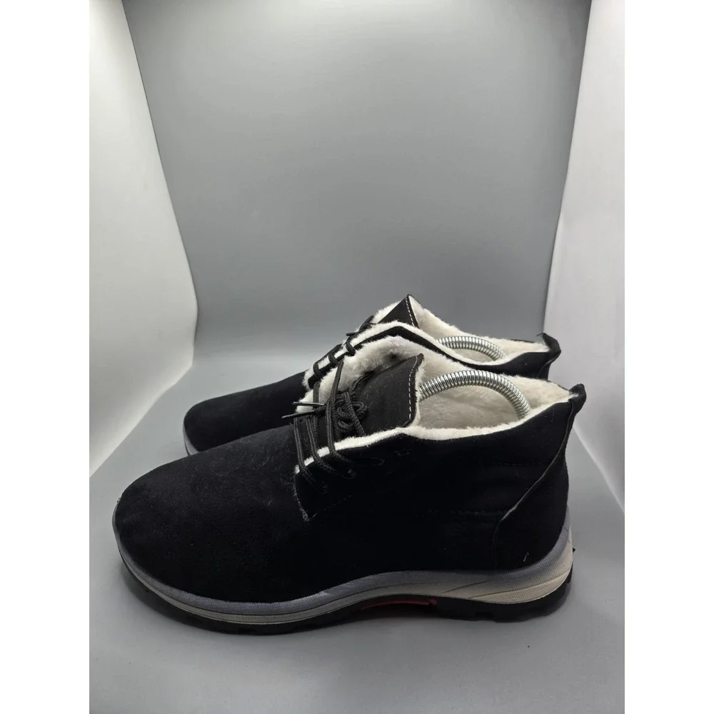 Men's Black Suede Faux Fur Lined Ankle Boots EU‎ 43 Lace Up Winter